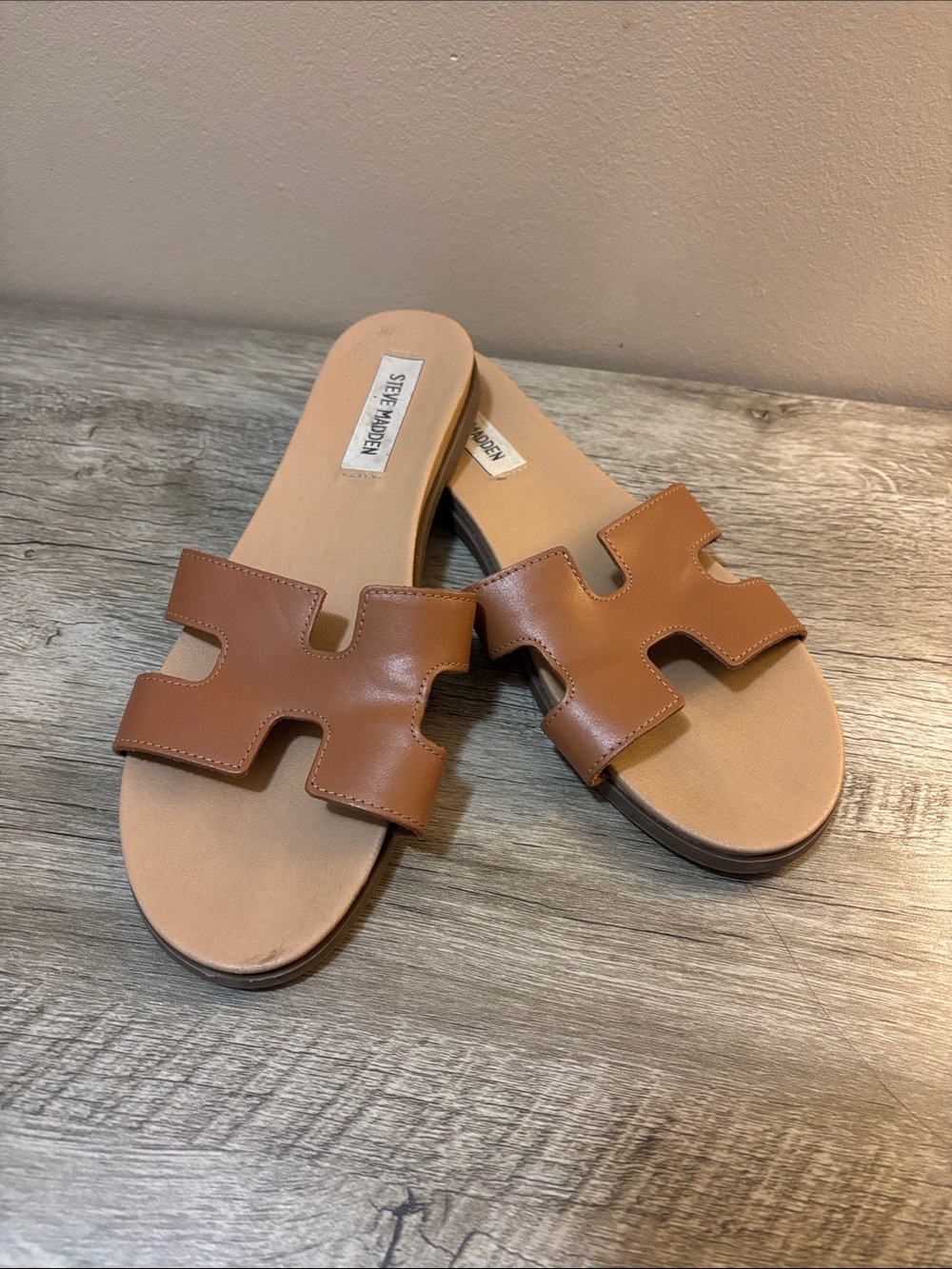 Steve Madden Cognac Brown Slide Sandals